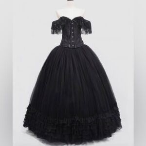 Black Off The Shoulder Black Gothic Lace Corset Long Prom Ball Dress/Cosplay